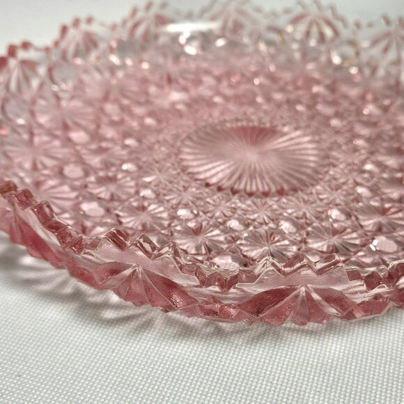 Vintage MCM Pink Daisy & Button Pressed Glass Plate Trinket Dish 7.5" Round - Picture 4 of 7